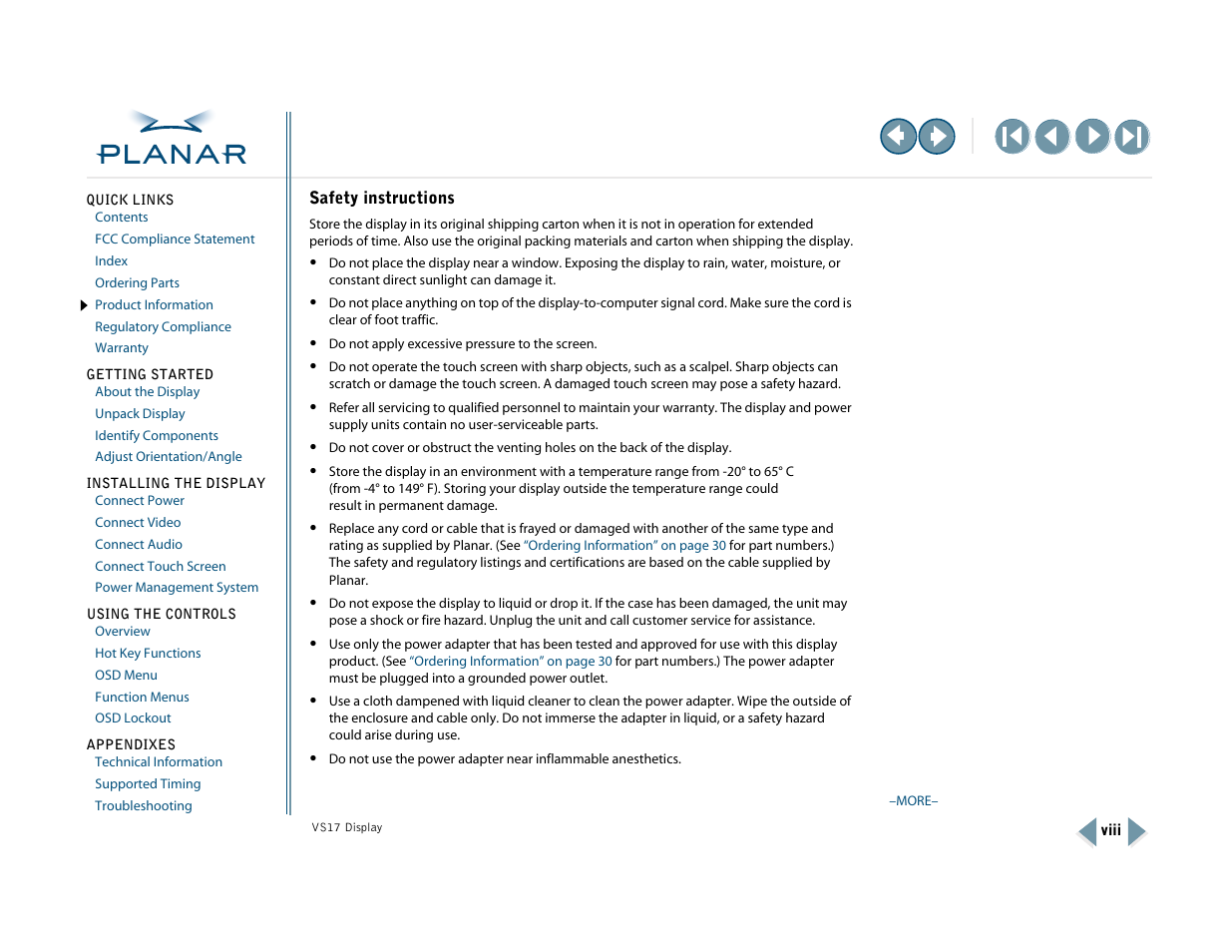 Safety instructions | Planar VS17SXAD User Manual | Page 8 / 40