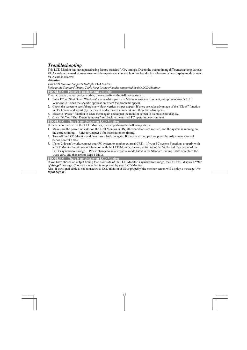 Troubleshooting | Planar PL1711M User Manual | Page 15 / 16