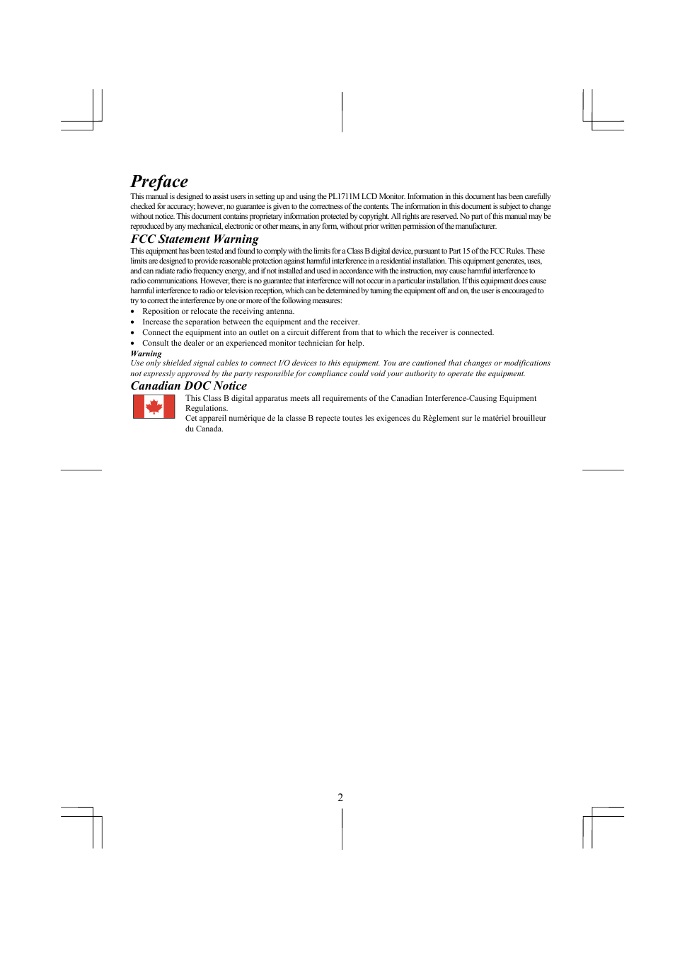 Preface | Planar PL1711M User Manual | Page 4 / 16