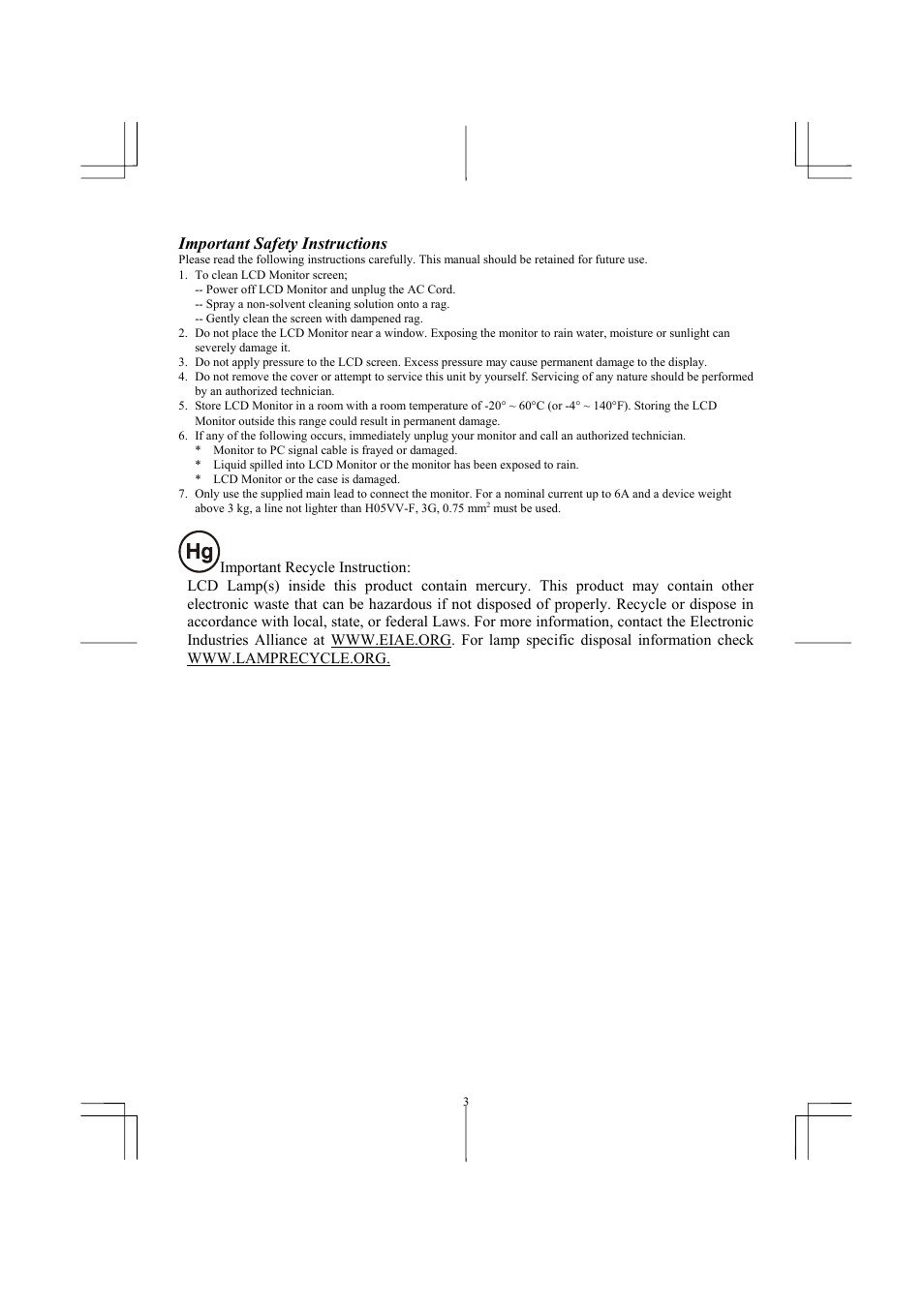 Important safety instructions | Planar PL1711M User Manual | Page 5 / 16