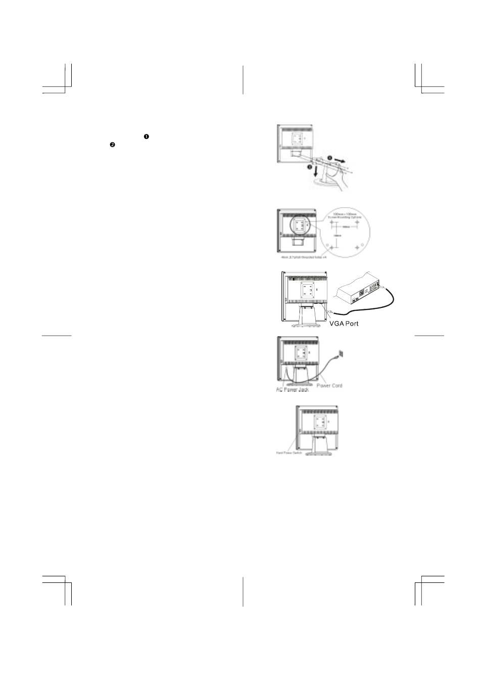 Detaching lcd monitor from its stand, Interface for arm applications, Connecting the display | Connecting the ac power, Setting up the lcd monitor, Power management system | Planar PE170 User Manual | Page 4 / 9