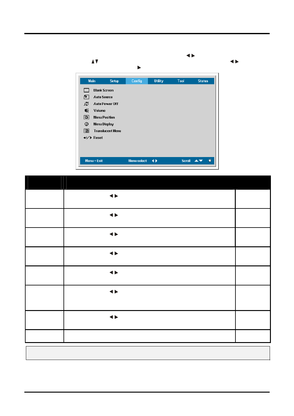 Config menu, Onfig | Planar PR Line PR5022 User Manual | Page 37 / 55