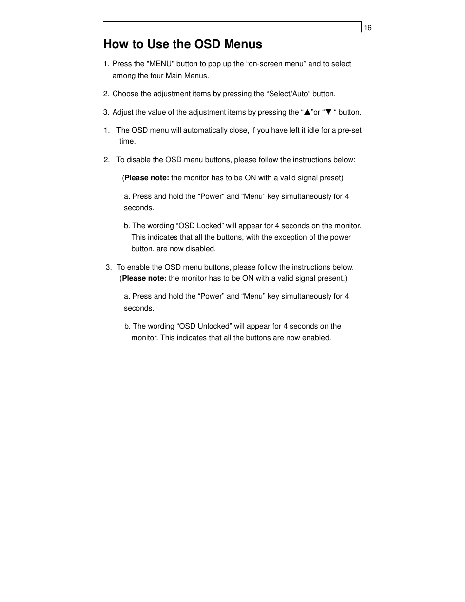 How to use the osd menus | Planar PT1701MX User Manual | Page 18 / 30