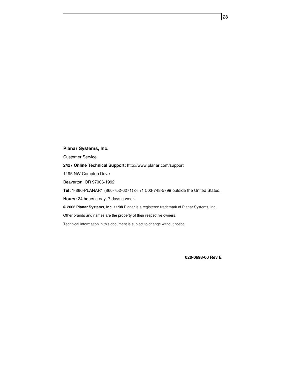 Planar PT1701MX User Manual | Page 30 / 30
