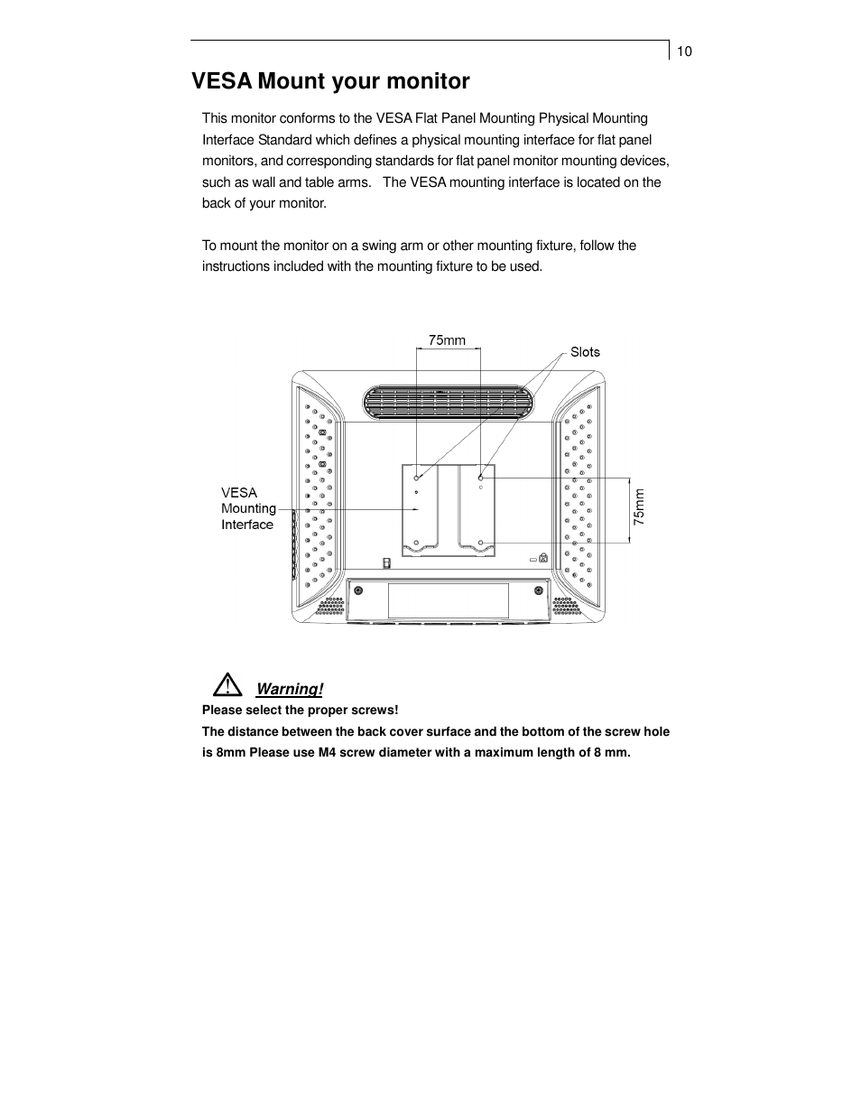 Vesa mount your monitor | Planar PT1550MX User Manual | Page 12 / 30
