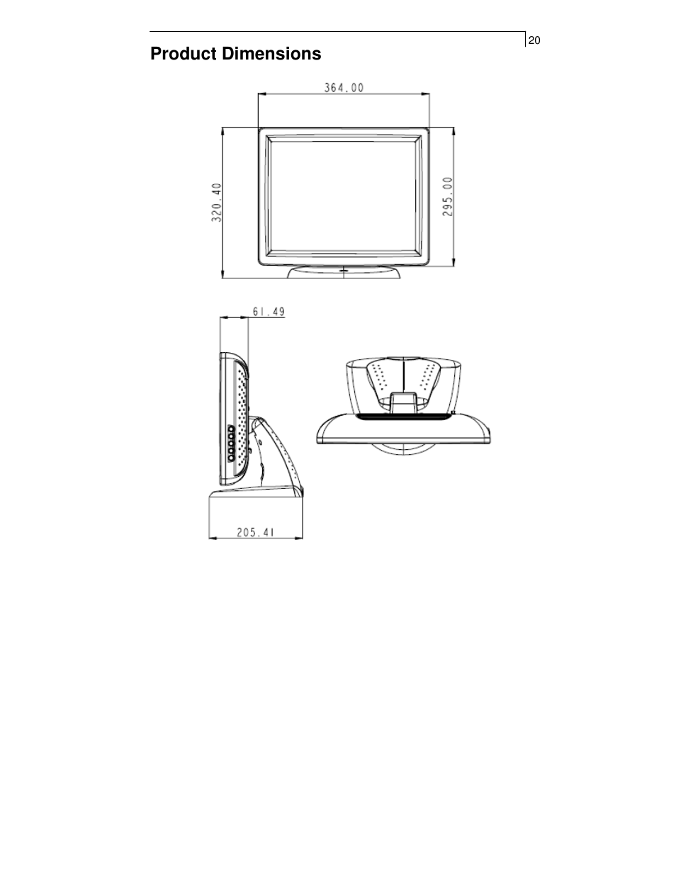 Product dimensions | Planar PT1550MX User Manual | Page 22 / 30