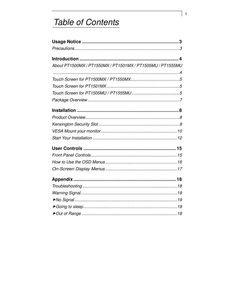 Planar PT1550MX User Manual | Page 3 / 30