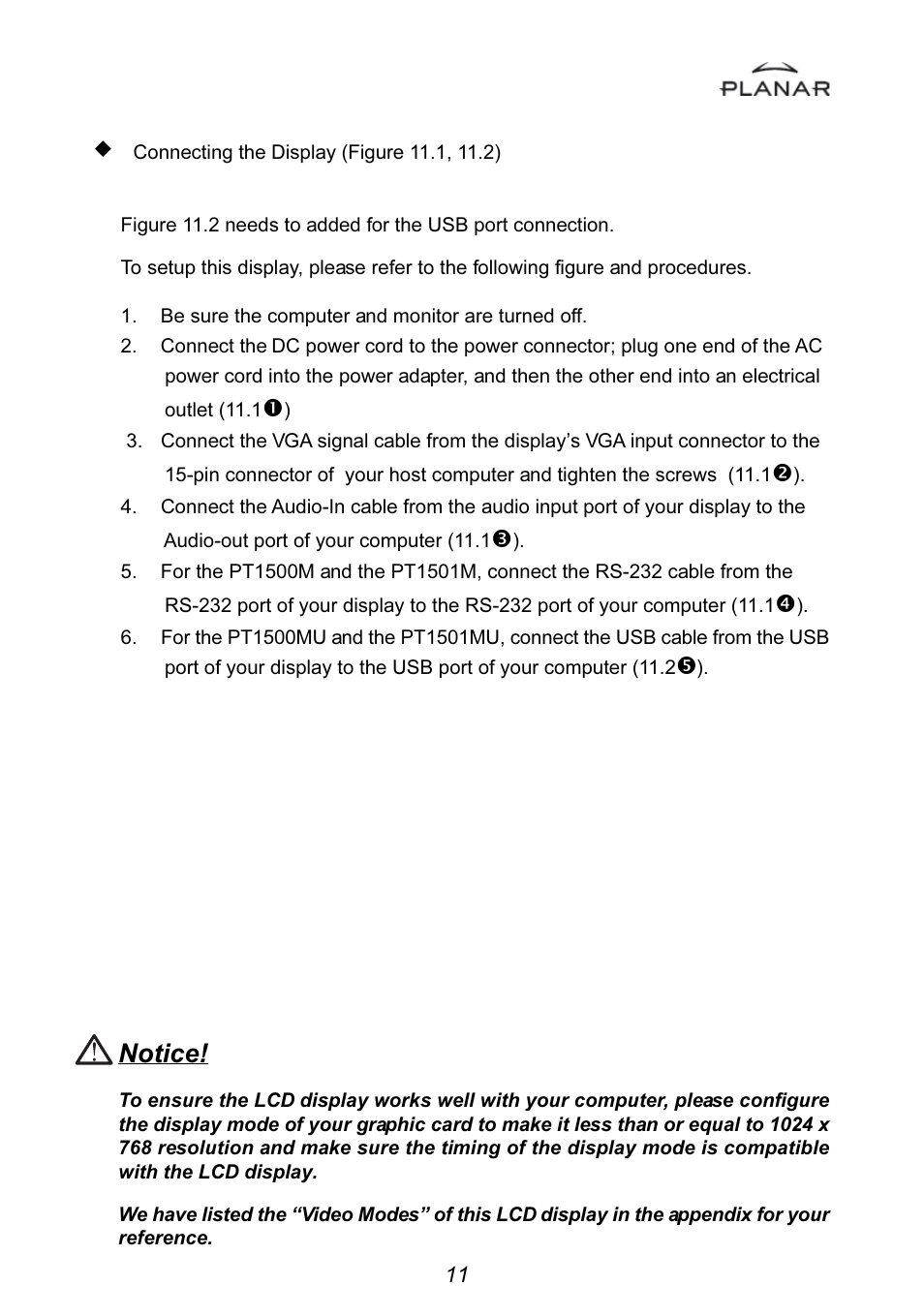 Notice | Planar PT1501MU User Manual | Page 14 / 31