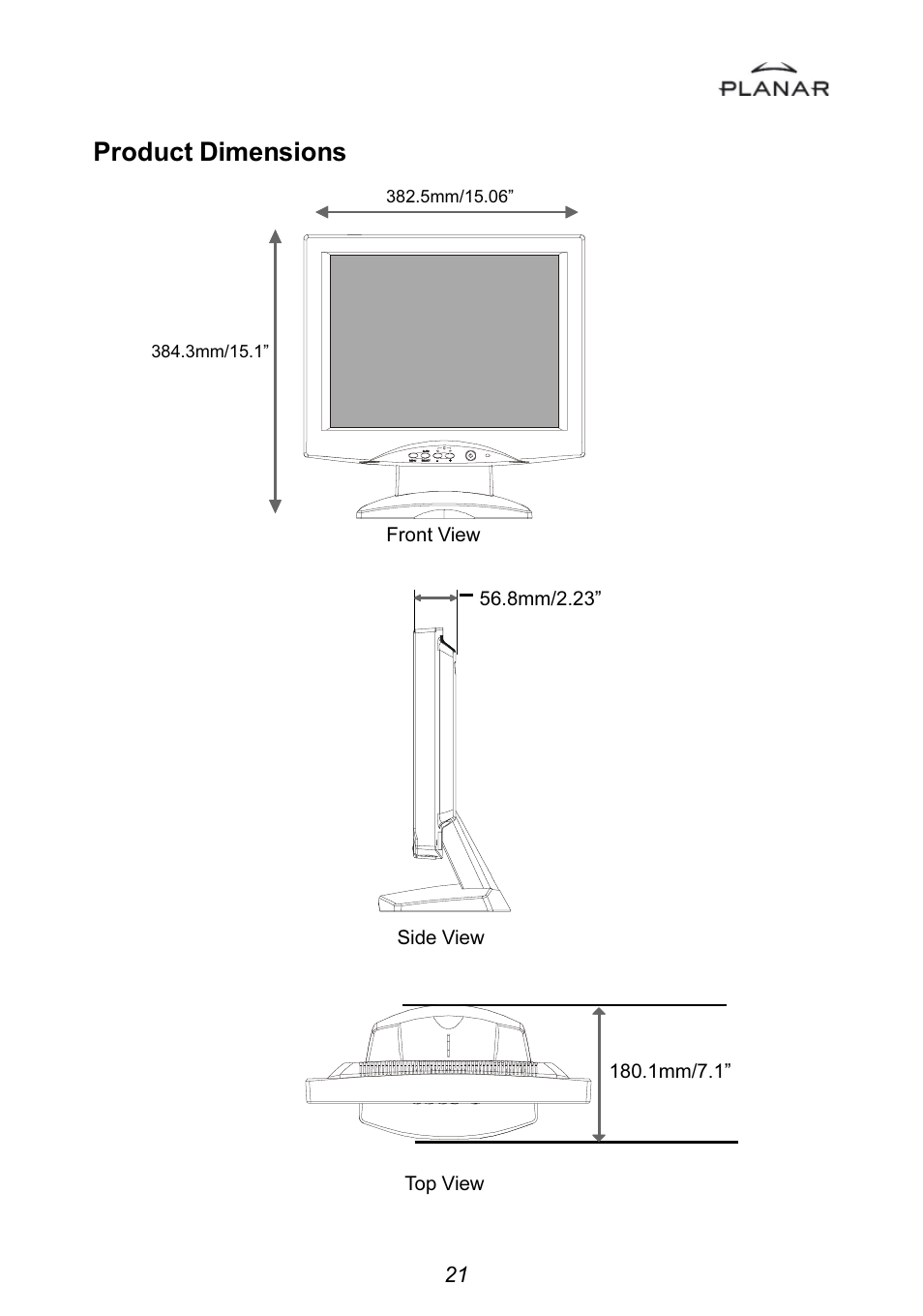 Product dimensions | Planar PT1501MU User Manual | Page 24 / 31