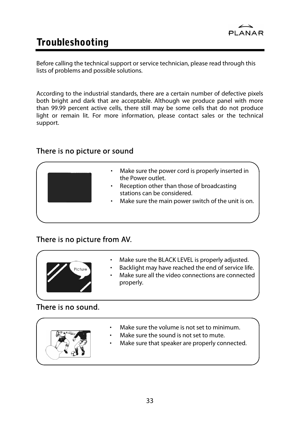 Troubleshooting | Planar PD42ED User Manual | Page 37 / 48