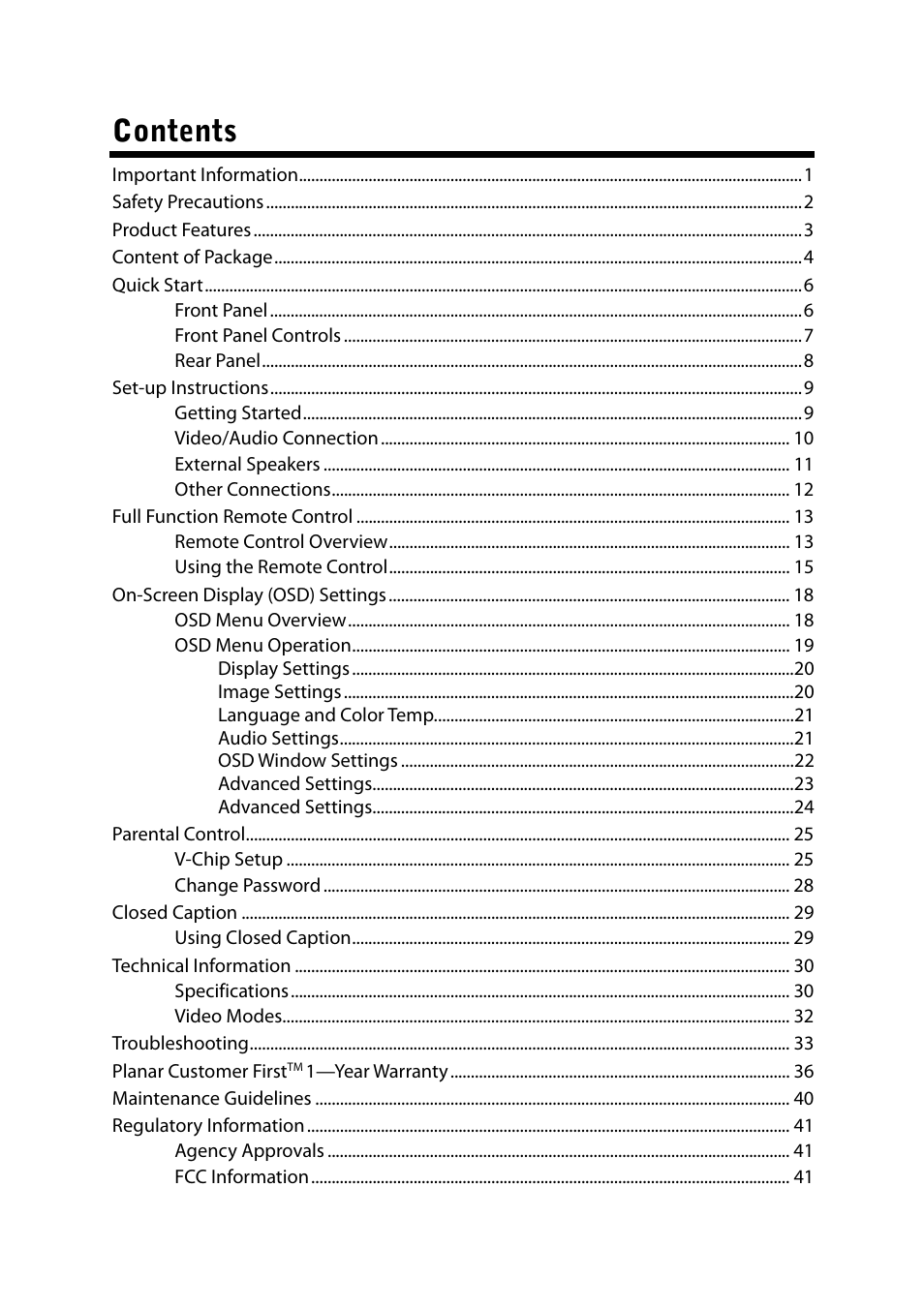 Planar PD42ED User Manual | Page 4 / 48