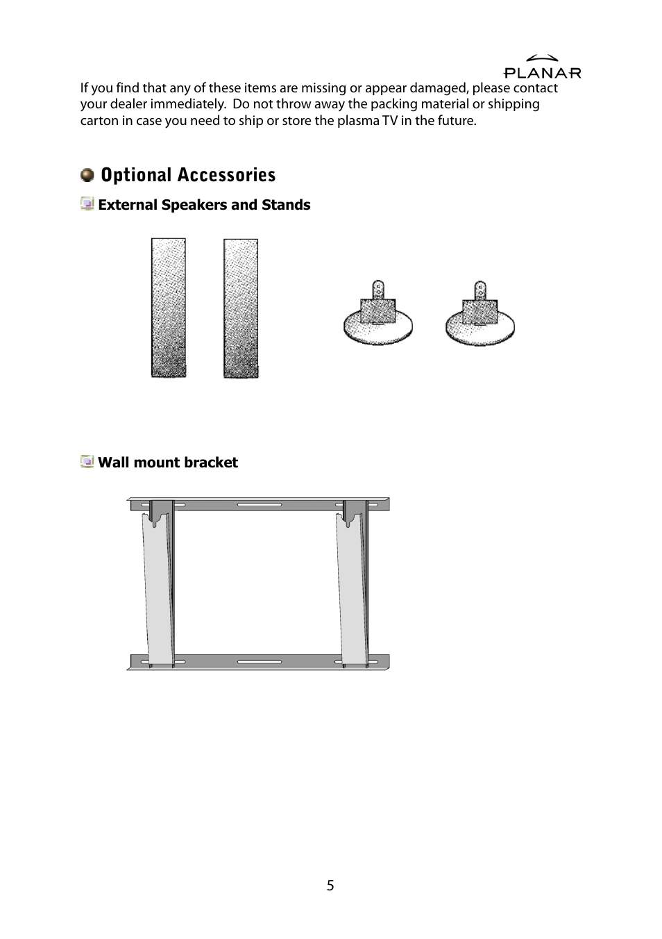 Optional accessories | Planar PD42ED User Manual | Page 9 / 48