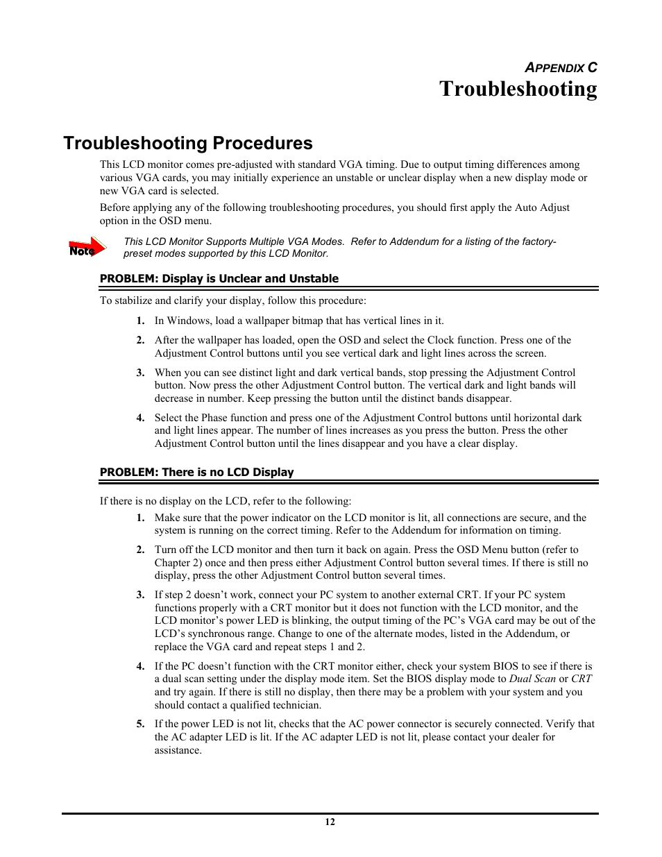Troubleshooting, Troubleshooting procedures | Planar FWT1744NU User Manual | Page 18 / 18
