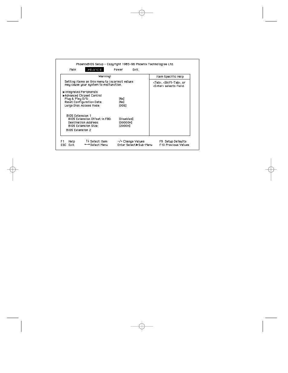 Advanced menu, Integrated peripherals sub-menu, Advanced chipset control sub-menu | Plug & play o/s, Reset configuration data, Large disk access mode | Planar C3013T User Manual | Page 32 / 60