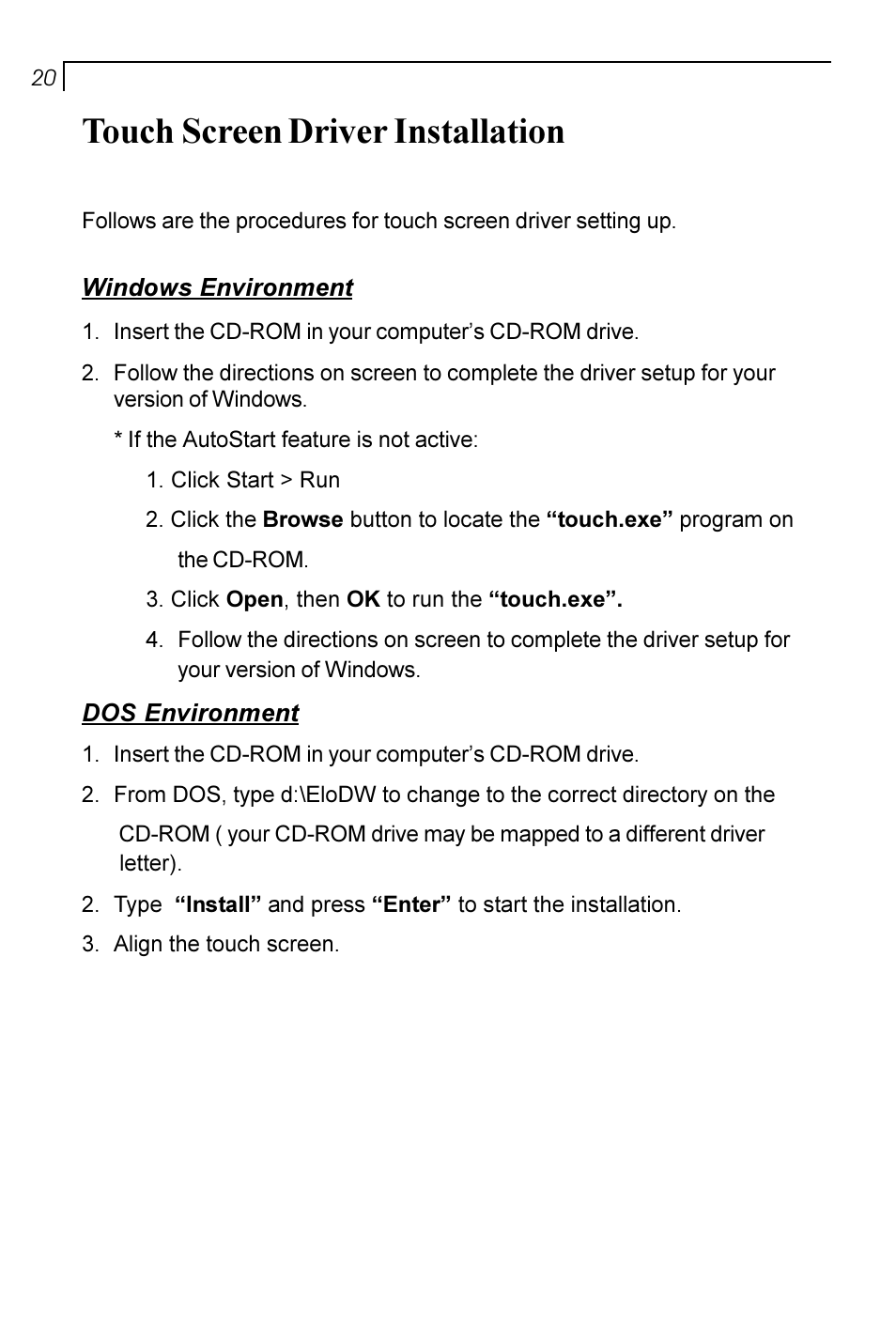Touch screen driver installation | Planar PT170 User Manual | Page 21 / 22