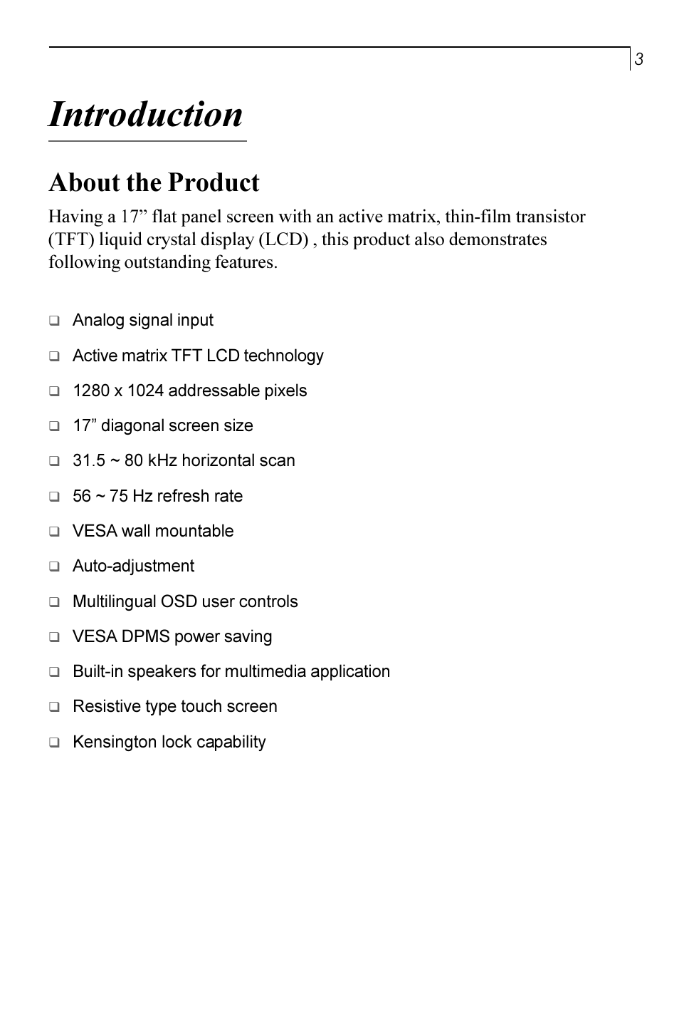 Introduction, About the product | Planar PT170 User Manual | Page 4 / 22