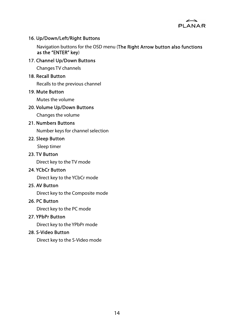 Planar PDP42HD User Manual | Page 18 / 48