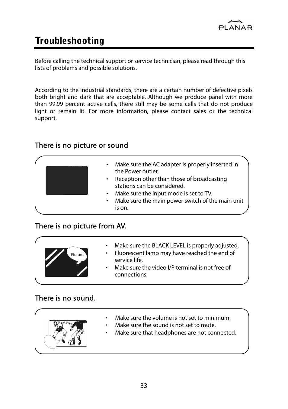 Troubleshooting | Planar PDP42HD User Manual | Page 37 / 48