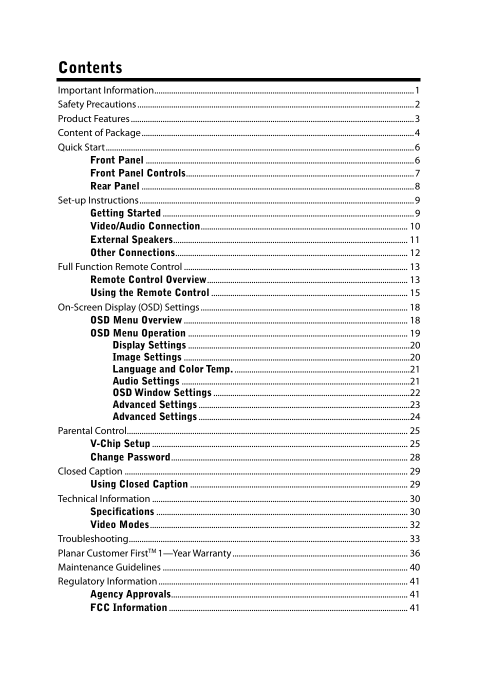 Planar PDP42HD User Manual | Page 4 / 48