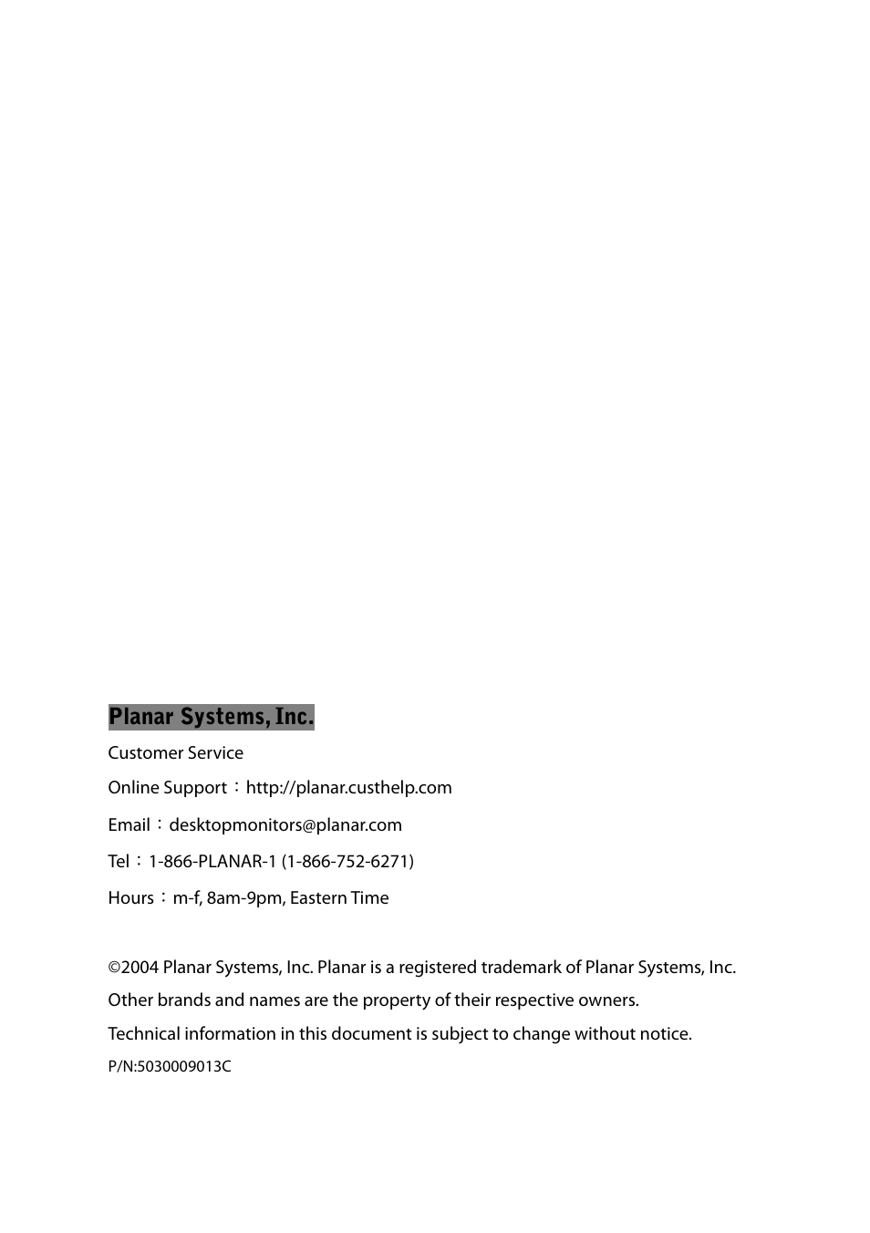 Planar systems, inc | Planar PDP42HD User Manual | Page 48 / 48