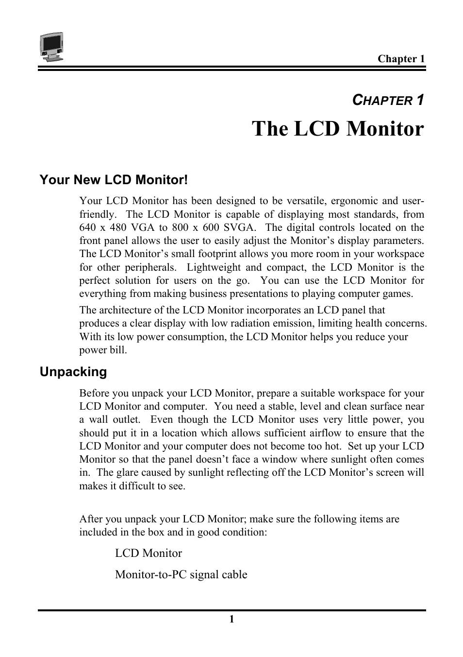 The lcd monitor | Planar PL120 User Manual | Page 9 / 26