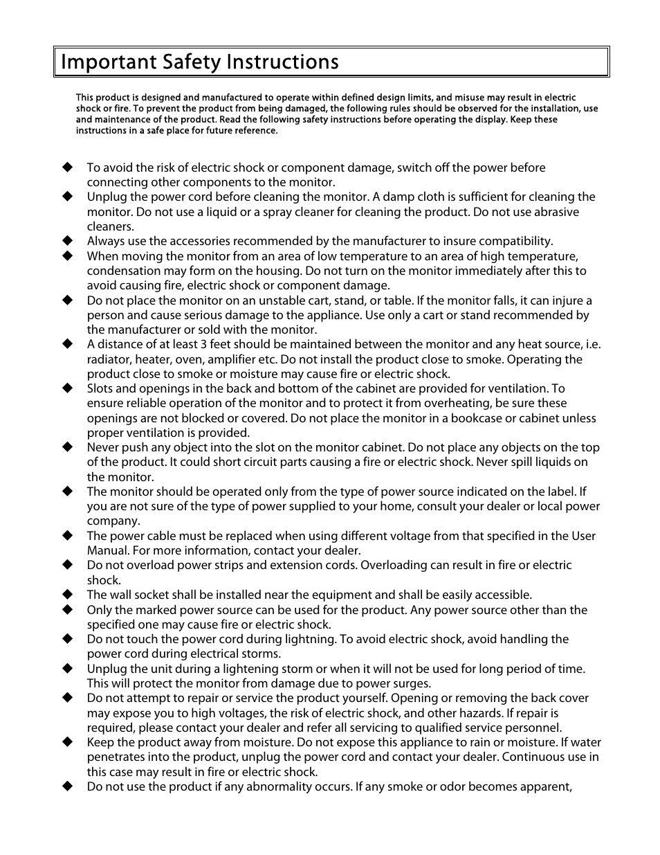 Important safety instructions | Planar PD370 User Manual | Page 6 / 26