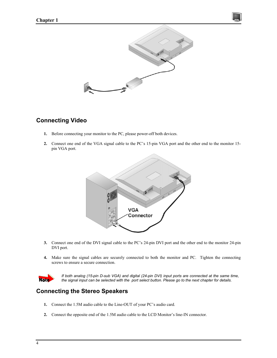 Connecting video, Connecting the stereo speakers | Planar CT1905S User Manual | Page 10 / 18