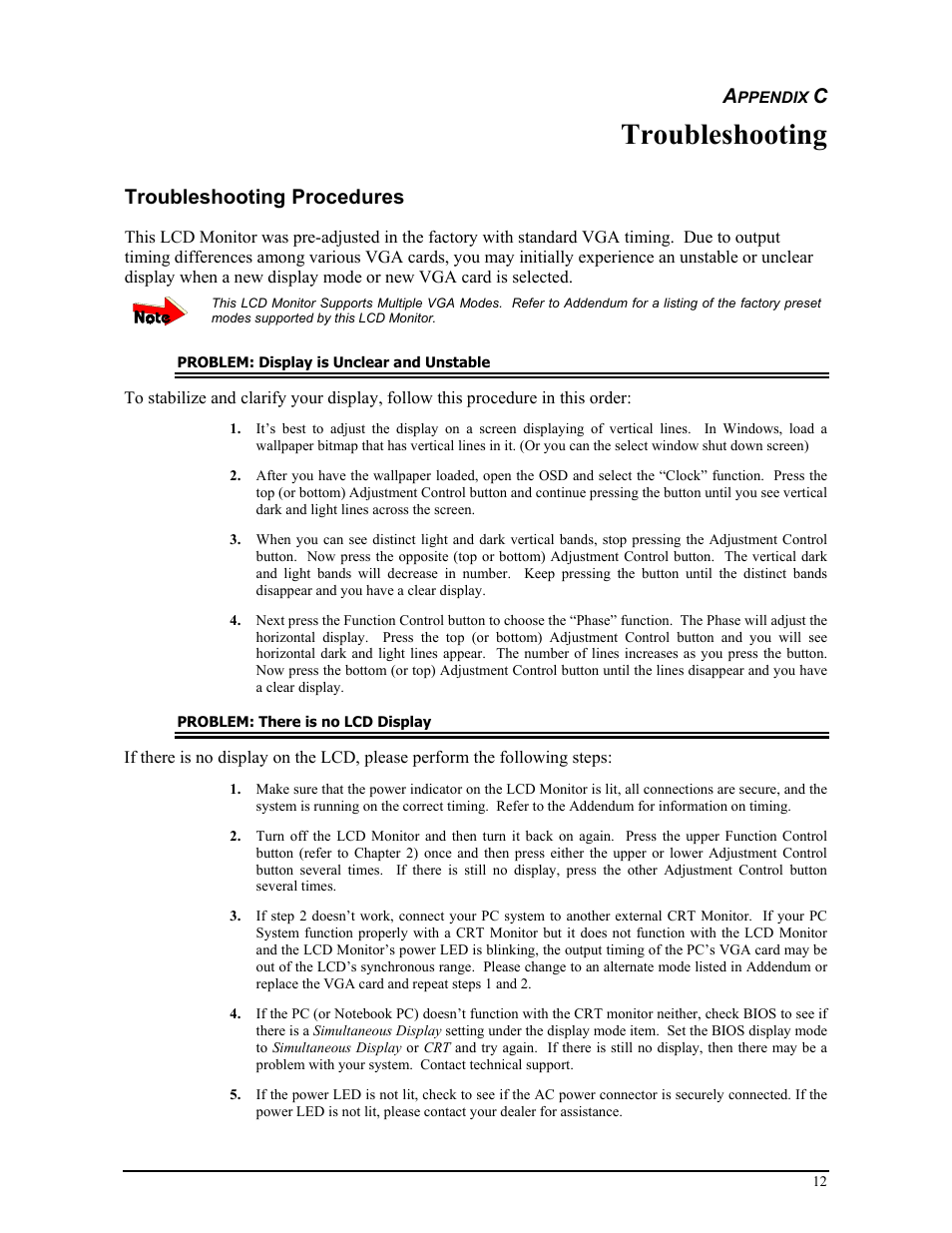 Troubleshooting, Troubleshooting procedures | Planar CT1905S User Manual | Page 18 / 18