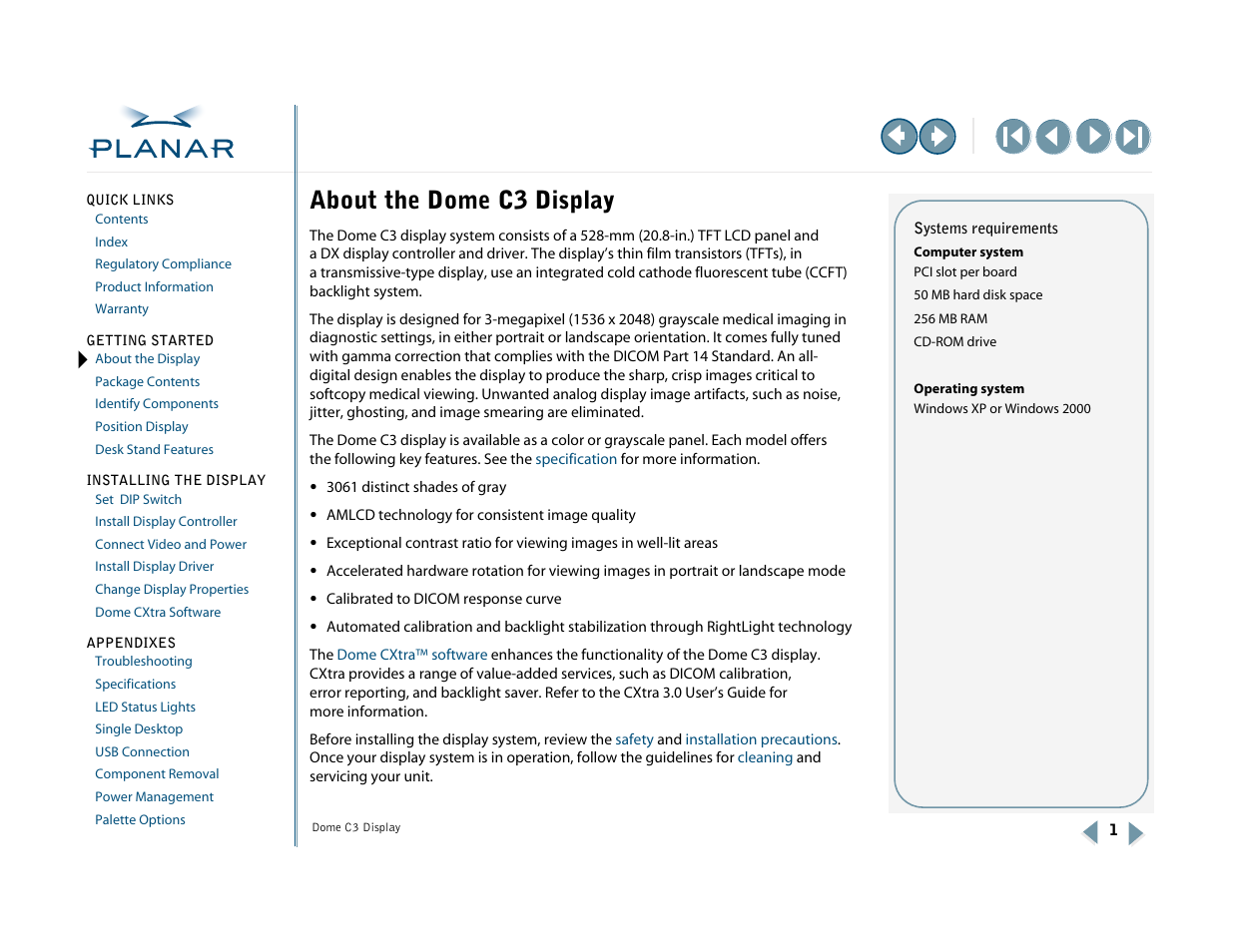 Getting started, About the dome c3 display, About the display | Planar C3 User Manual | Page 11 / 45