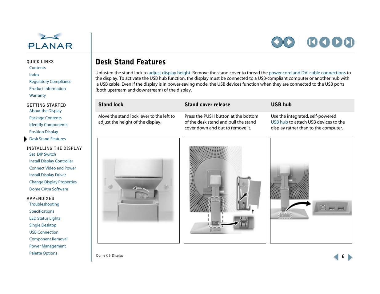 Desk stand features, Unfasten the, Stand lock | At the top of the desk stand (slide it | Planar C3 User Manual | Page 16 / 45