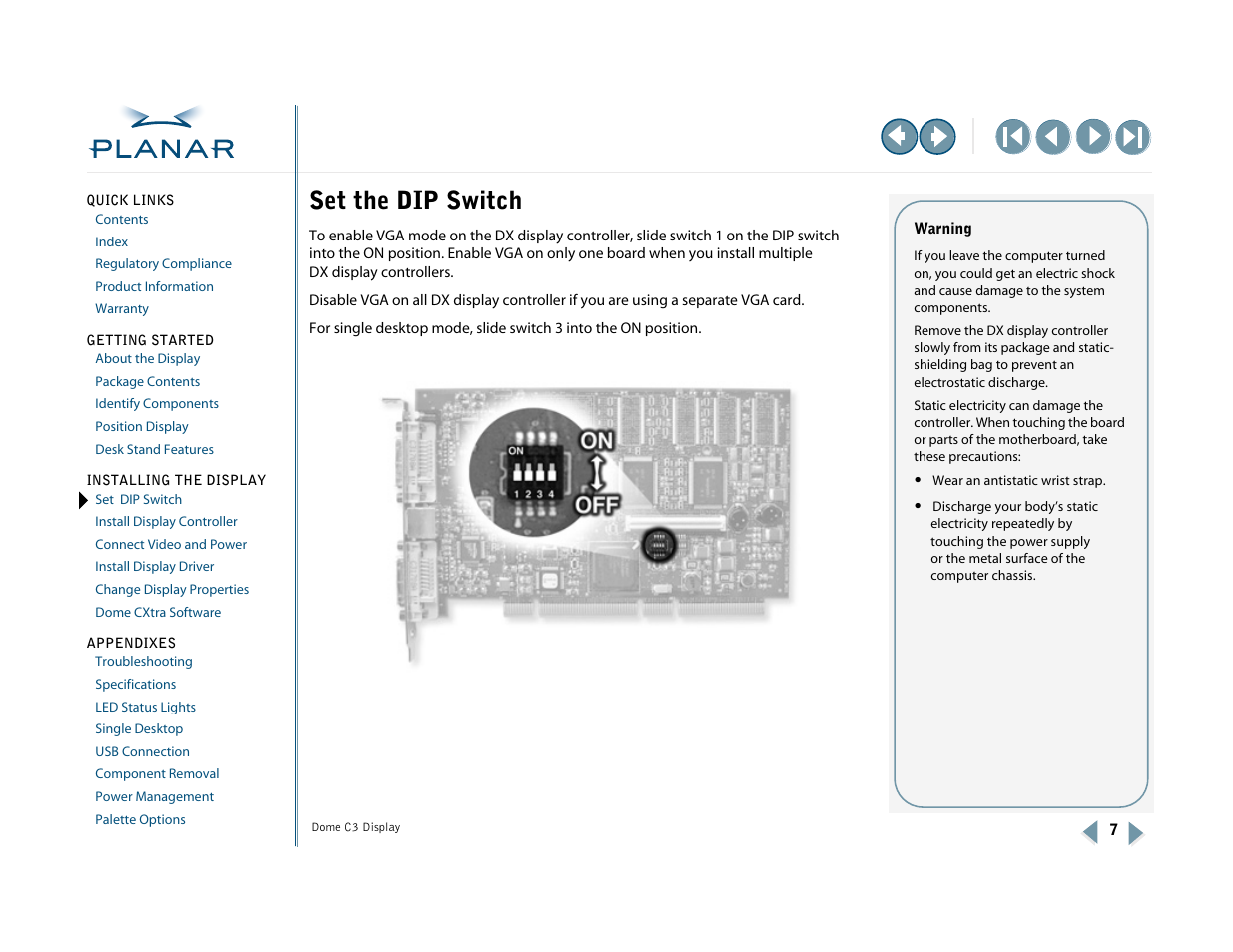 Installing the display, Set the dip switch, Set dip switch | Dx display controller | Planar C3 User Manual | Page 17 / 45