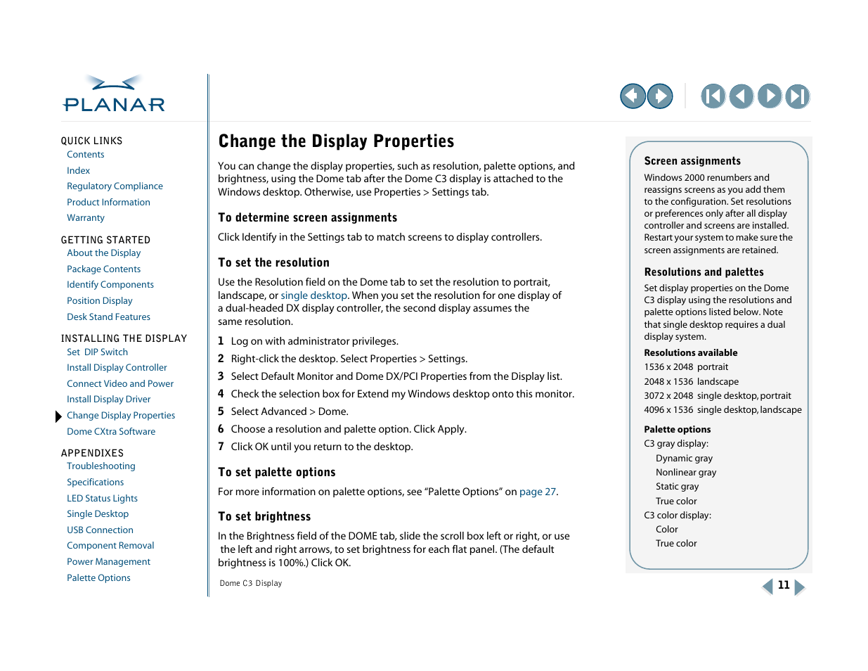 Change the display properties, Change display properties | Planar C3 User Manual | Page 21 / 45