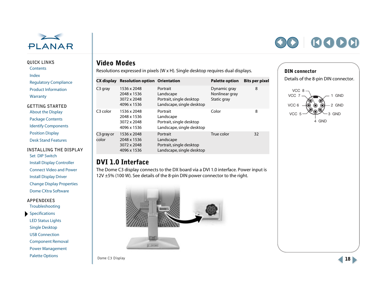 Video modes, Dvi 1.0 interface | Planar C3 User Manual | Page 28 / 45