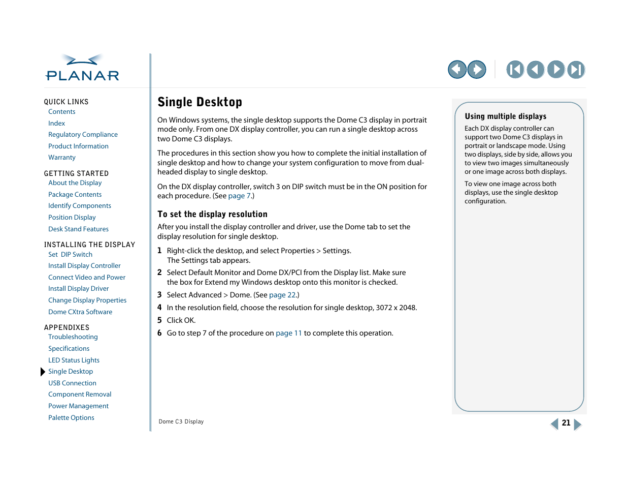 Single desktop, To set the display resolution, Landscape, or | When you set the resolution for one display of | Planar C3 User Manual | Page 31 / 45