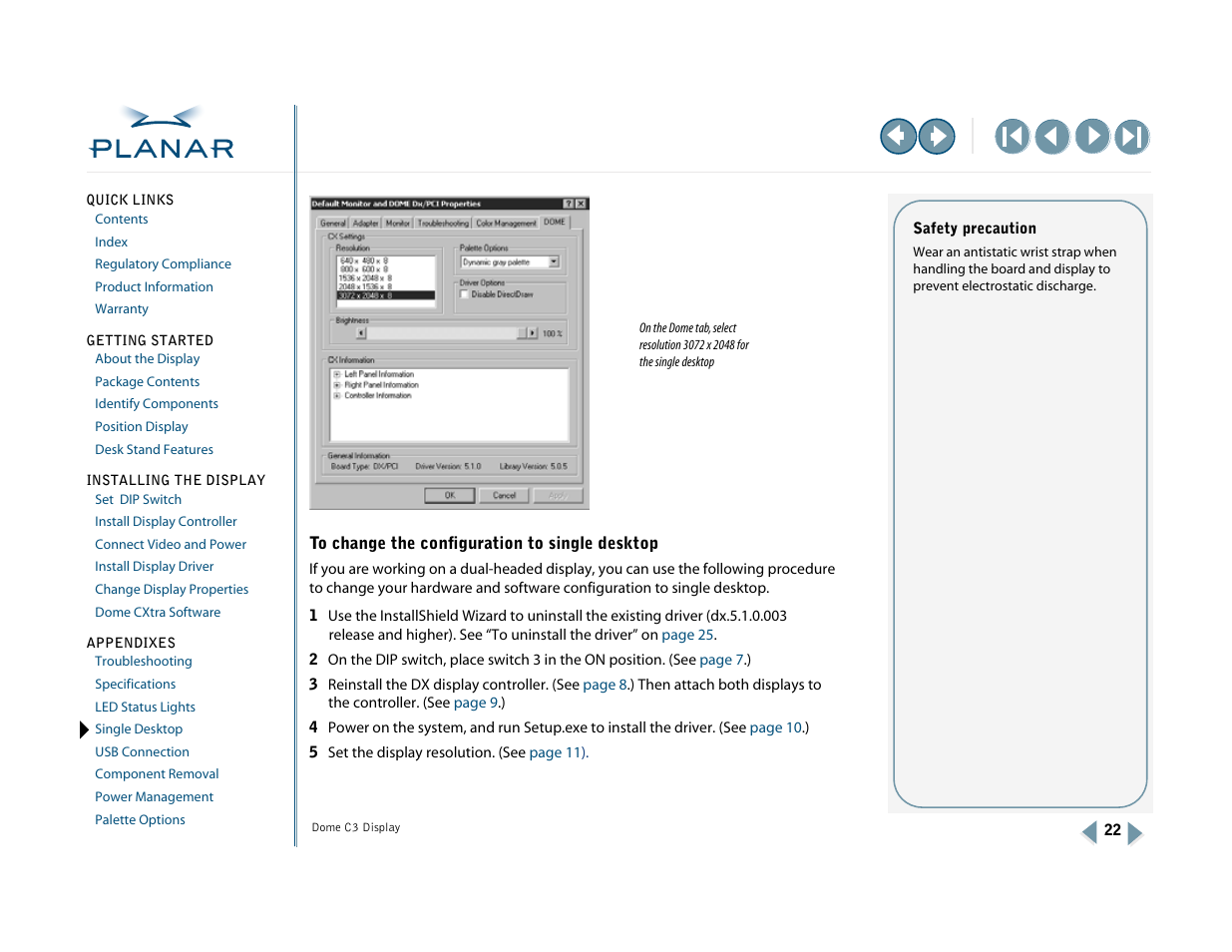 To change the configuration to single desktop | Planar C3 User Manual | Page 32 / 45