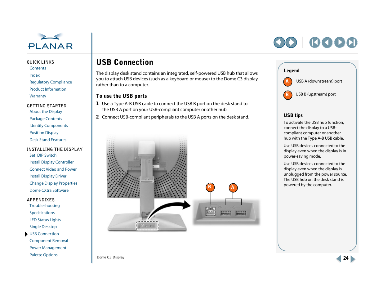 Usb connection, Usb hub, To attach usb devices to the | Planar C3 User Manual | Page 34 / 45