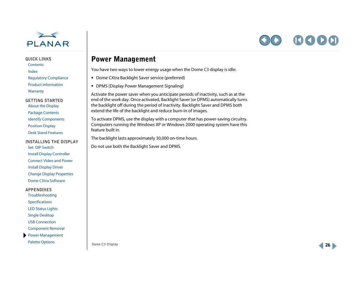 Power management | Planar C3 User Manual | Page 36 / 45