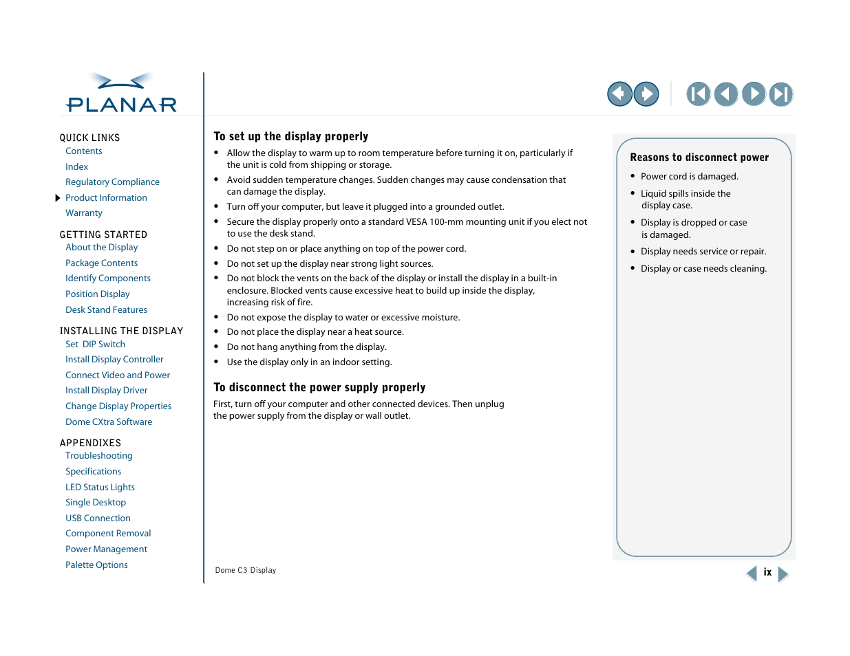 To set up the display properly, To disconnect the power supply properly | Planar C3 User Manual | Page 9 / 45