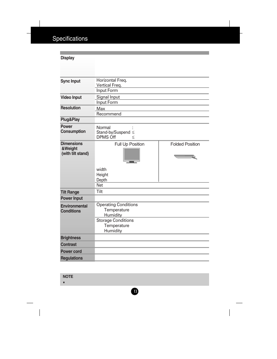 Specifications | Planar PQ150 User Manual | Page 14 / 16
