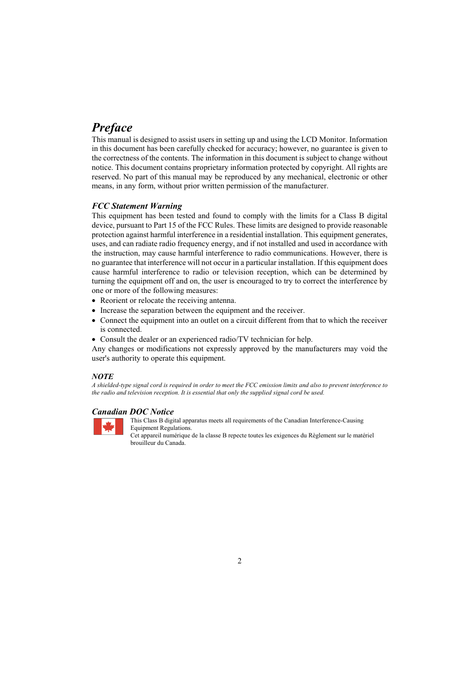 Preface, Note | Planar PE150 User Manual | Page 4 / 13