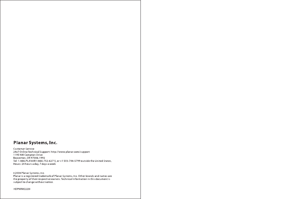 Planar PX2211MW User Manual | Page 19 / 19