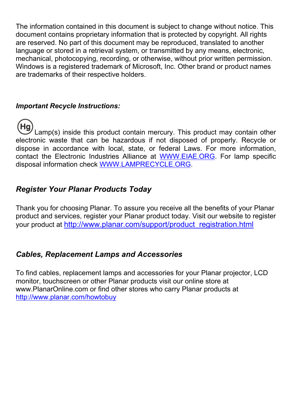 J4p_planar_ug_e-0229.pdf | Planar PR Line PR5030 User Manual | Page 3 / 51