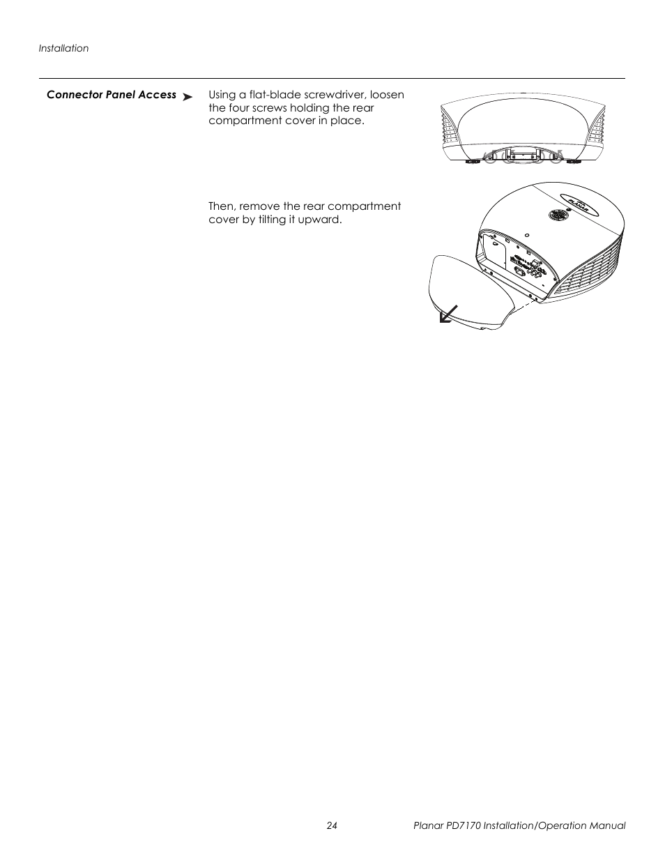 Connector panel access, Prel imina ry | Planar PD7170 User Manual | Page 38 / 100