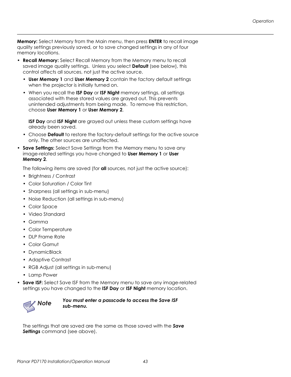 Memory, Prel imina ry | Planar PD7170 User Manual | Page 57 / 100
