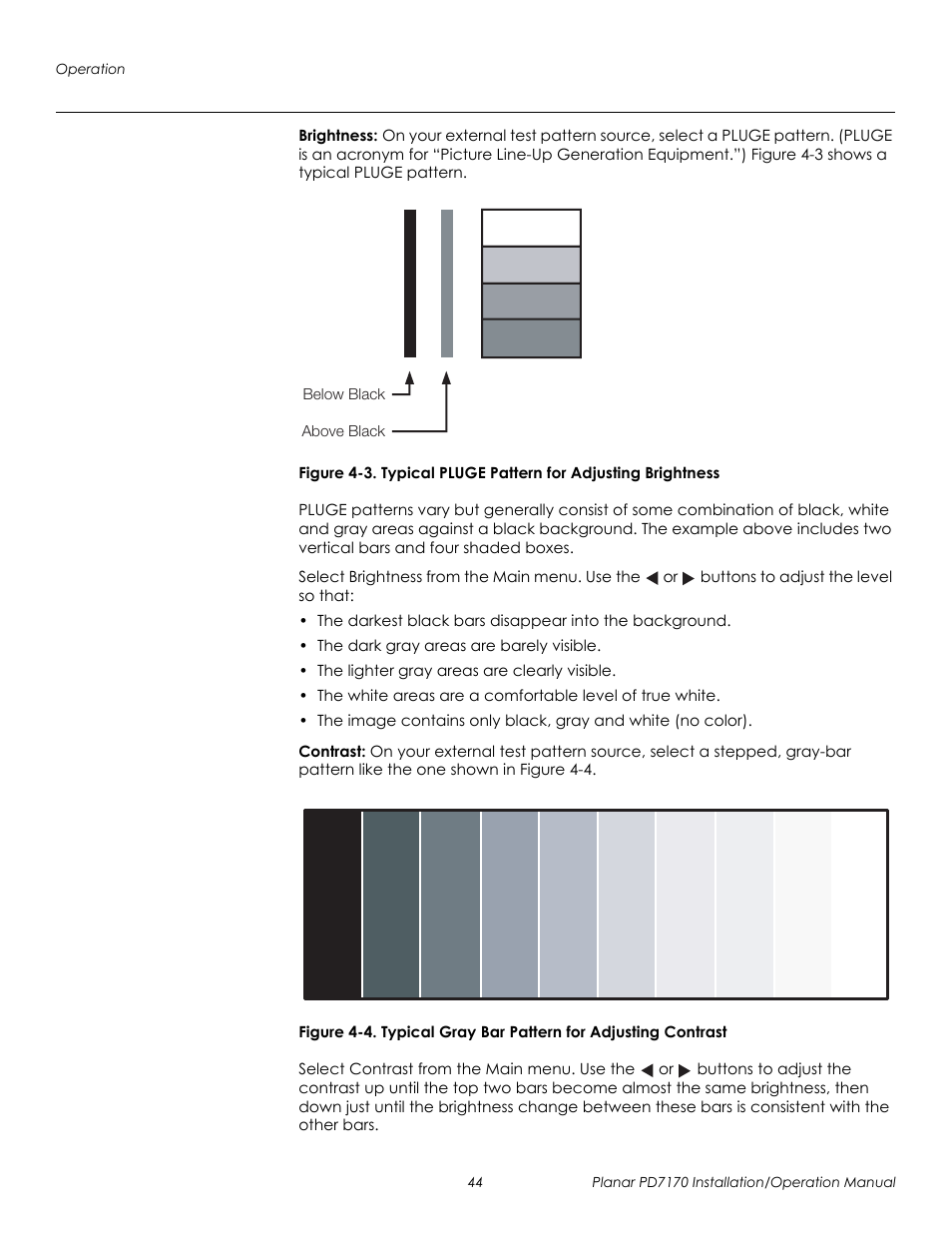 Brightness, Contrast, Prel imina ry | Planar PD7170 User Manual | Page 58 / 100