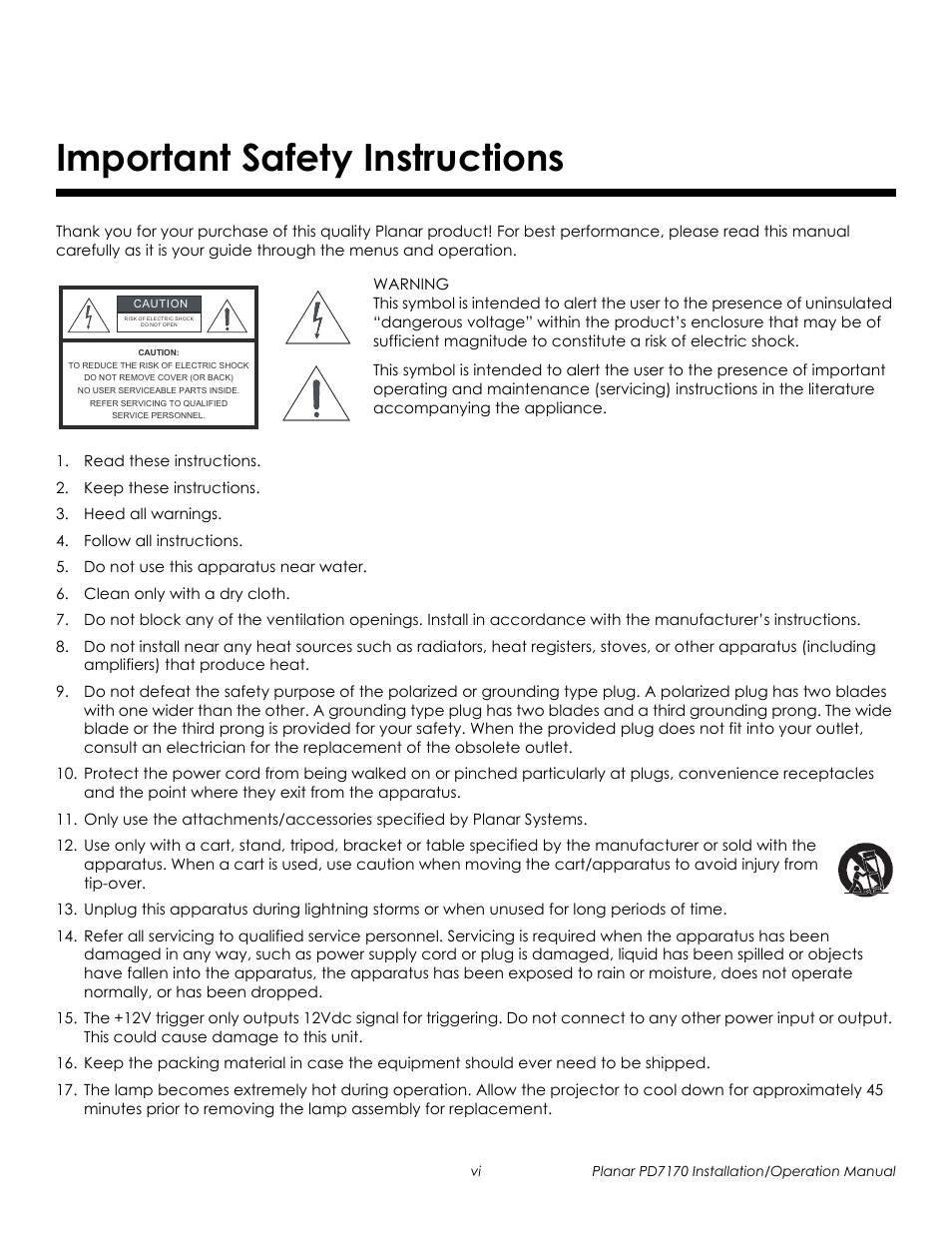 Important safety instructions, Prel imina ry | Planar PD7170 User Manual | Page 6 / 100