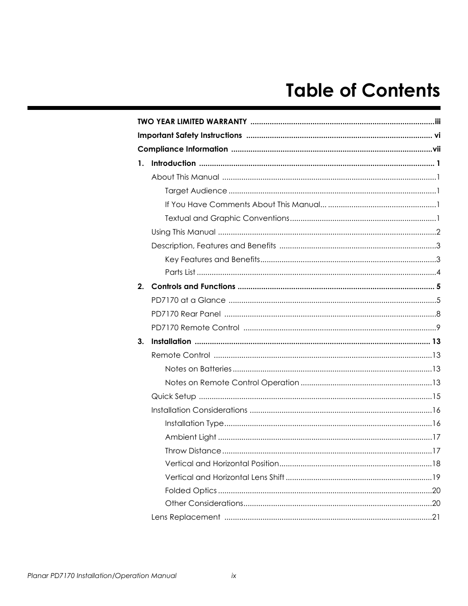 Planar PD7170 User Manual | Page 9 / 100