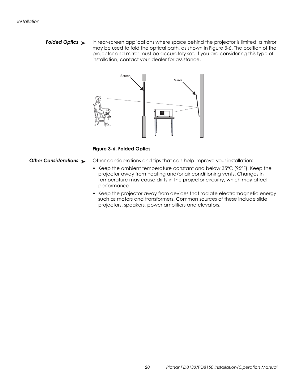 Folded optics, Figure 3-6 . folded optics, Other considerations | Folded optics other considerations, 6. folded optics, Prel imina ry | Planar PD8130 User Manual | Page 34 / 100