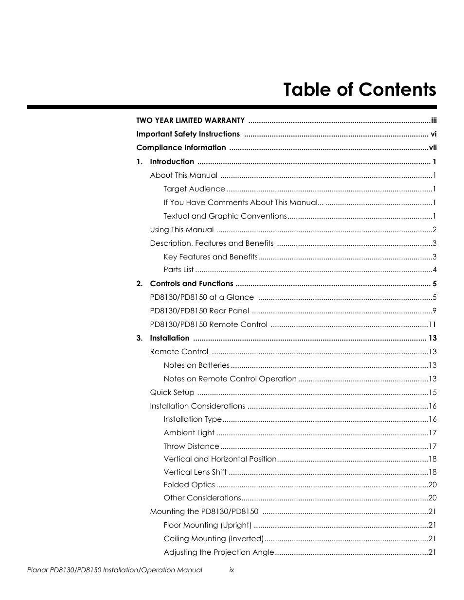 Planar PD8130 User Manual | Page 9 / 100
