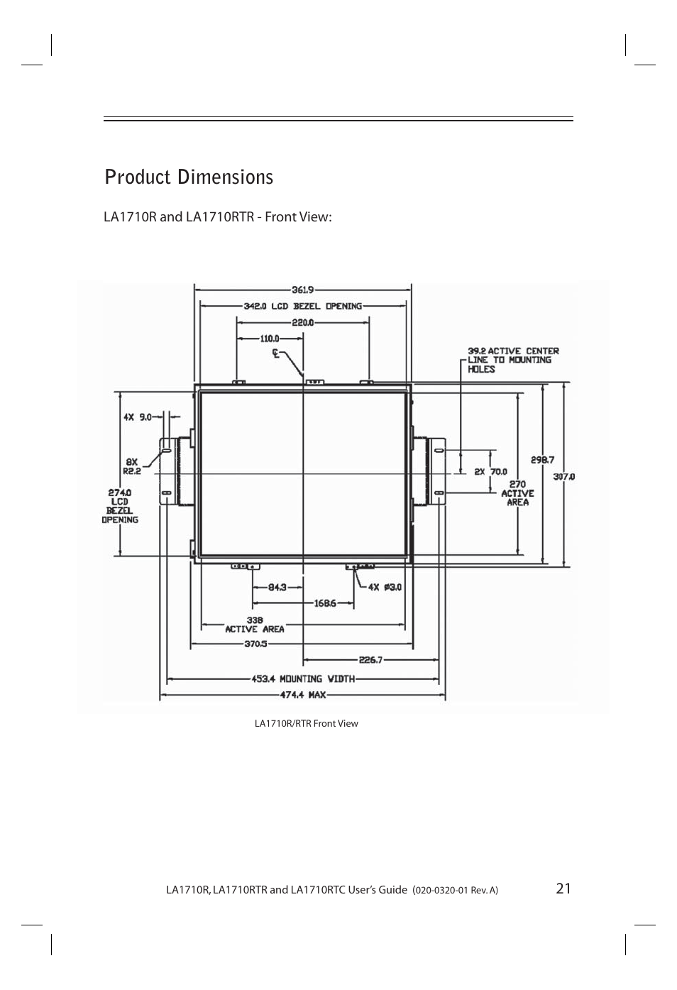 Product dimensions | Planar LA1710R User Manual | Page 21 / 29